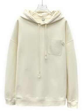 Loewe Cream Pullover Hoodie with Embossed Chest Pocket